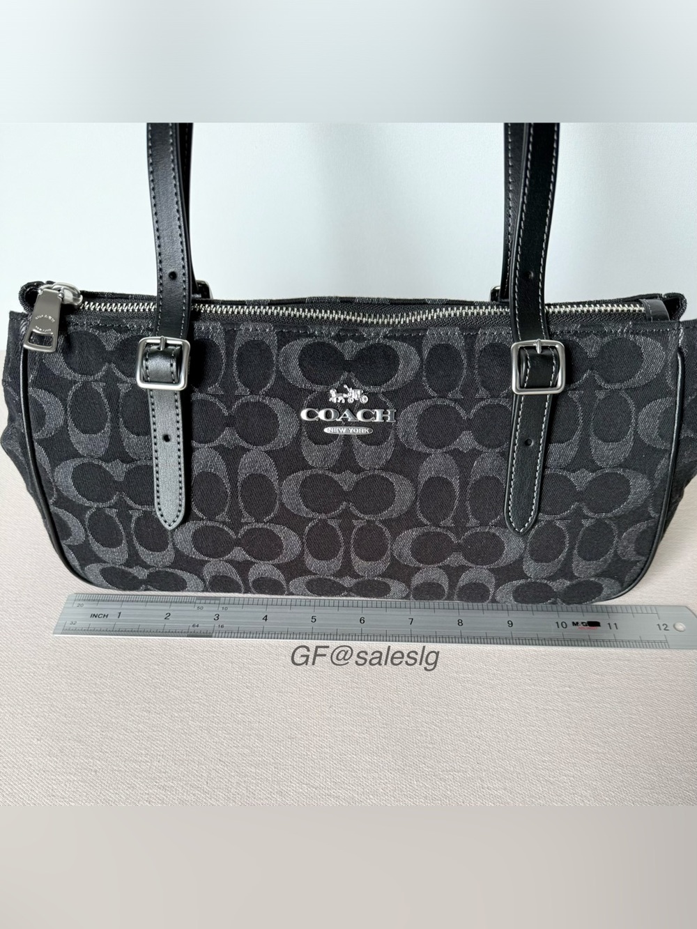 NWT Coach Asher Shoulder Bag Signature Silver/Black Denim Bag - Picture 8 of 12
